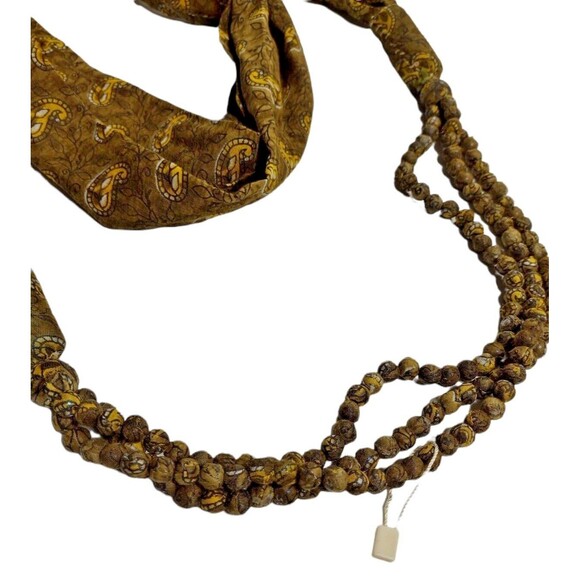 Infinity Scarf Paisley Wrap Olive Green Yellow 3 Strands Beads Necklace - Picture 4 of 4